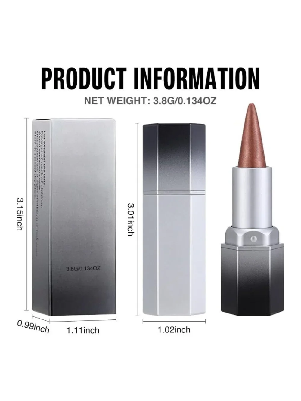 Women 1Pcs -03 Copper Shimmery Metallic Cone-Tip Glitter Lipstick and Lip Liner